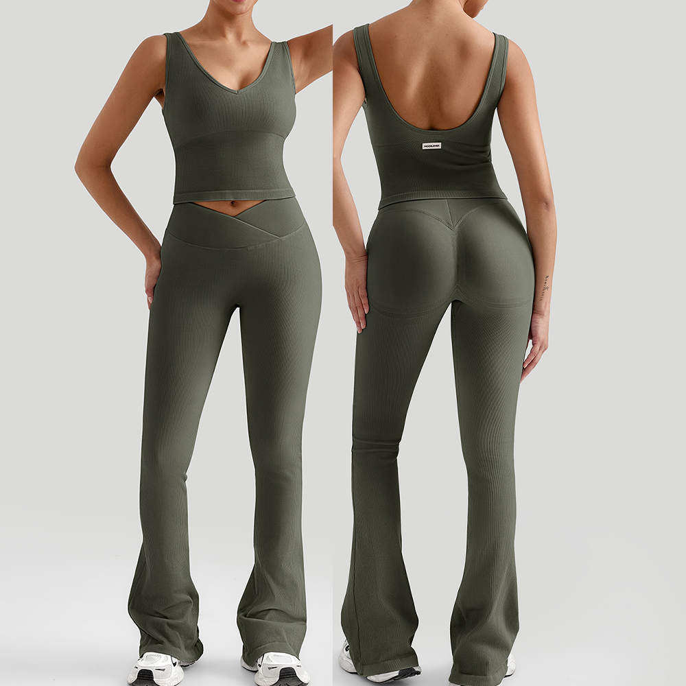 Home Gym Set - Ribbed Yoga Sets Workout Outfits Fitness