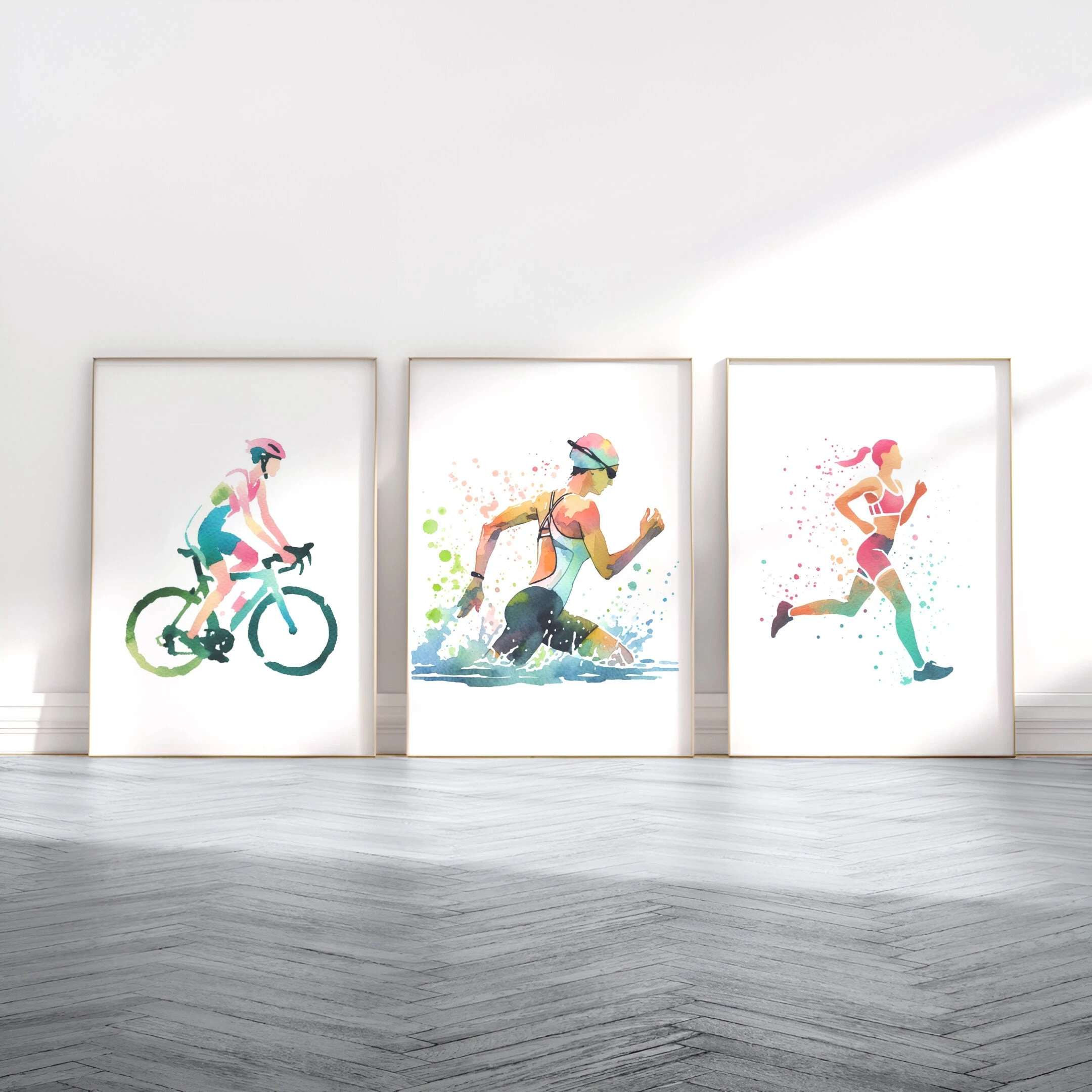 Home Gym Set - 3pcs Women's Triathlon Art Poster Set